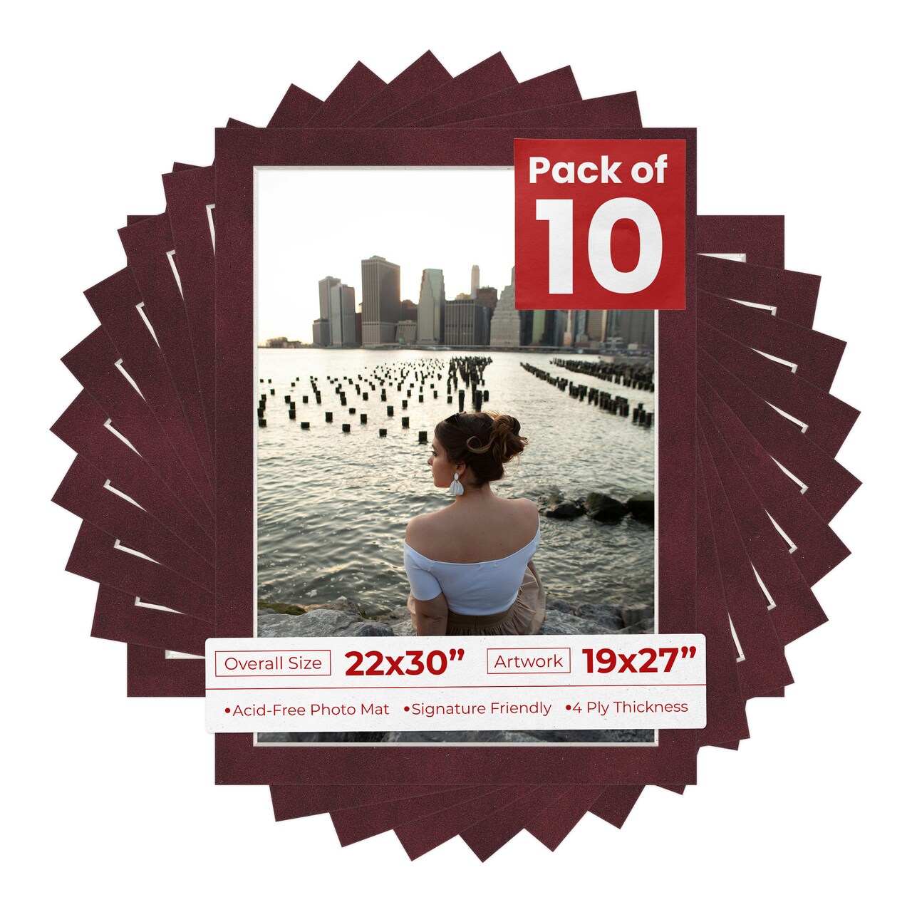 Dark Red Suede Mat Board for 22x30 Frames - Fits 19x27 Photos